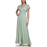 Eliza J Womens Gown Style Twist Waist Chiffon Flutter Sleeve Beaded Vneck Dress