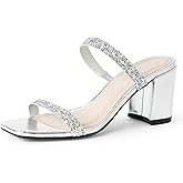 J. Adams Stormi Heeled Sandals for Women – Square Toe Double Band Low Block Heel Dressy Summer Mules – Chunky Heel Summer Women's Dress Sandals