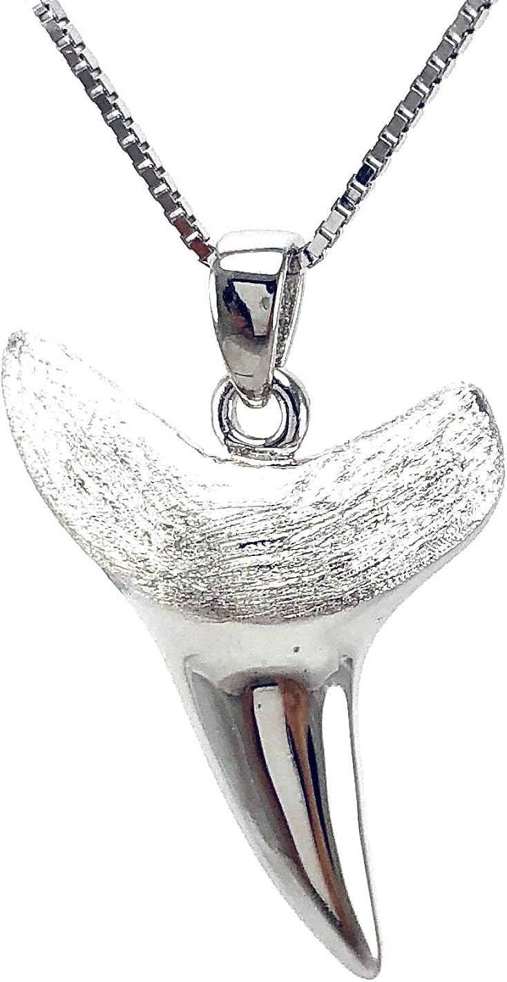 Sterling Silver Hawaiian Shark Teeth Pendant Necklace With 18” Silver Chain, A6108