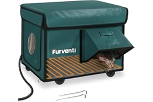 LAMLINGO Outdoor Heated Cat House in Winter,Extremely Insulated & Weatherproof,Feral Cat Shelter with Waterproof Eaves & Escape Door for Outside Stray Barn Cat(Dark Green,16.9" x12.8"x13.4")