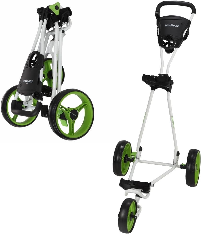 Caddymatic Golf Continental 3 Wheel Folding Golf Push/Pull Trolley White/Green