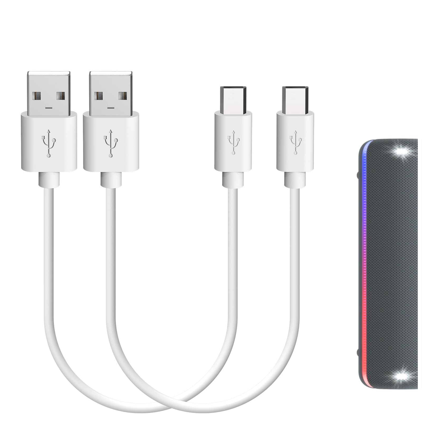 Geekria USB Speakers Short Charger Cable Compatible with Sony SRS-XB32/XB22/XB20/XB31/XB41/X11, USB Replacement Power Charging Cord (1ft/30cm 2Pack)