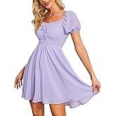 Byinns Women's Sweetheart Neckline Dress Smocked Sundress Puff Short Sleeve Drawstring Dresses