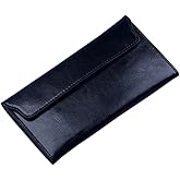 NIGEDU Women Long Wallet Genuine Cowhide Leather Cards Holder Clutch Purse Phone Bag (Black)