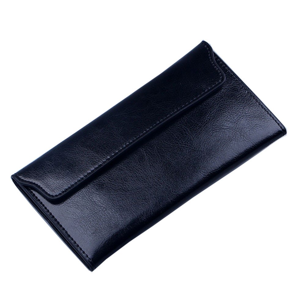 NIGEDU Women Long Wallet Genuine Leather Cards Holder Cowhide Real Leather Clutch Purse Phone Bag, Black, One Size, Bi-fold Clutch Purse for Women