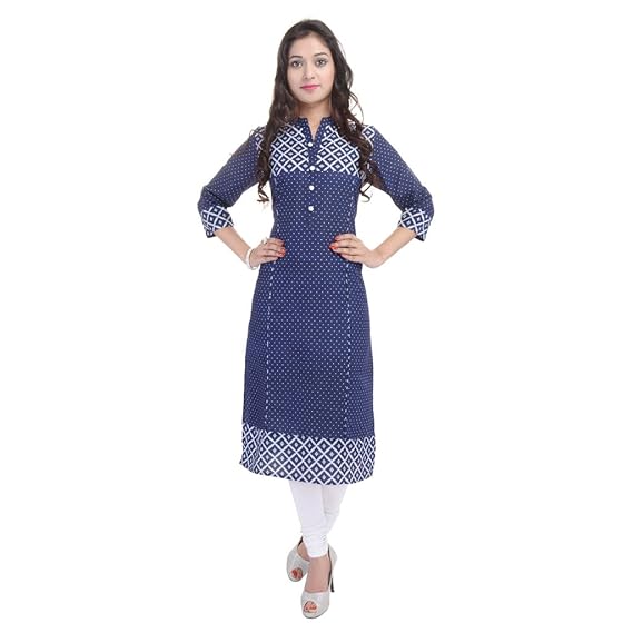 Kurti/Kurta for women(Cotton, Polka Dots, Straight, Long, Indigo Blue)
