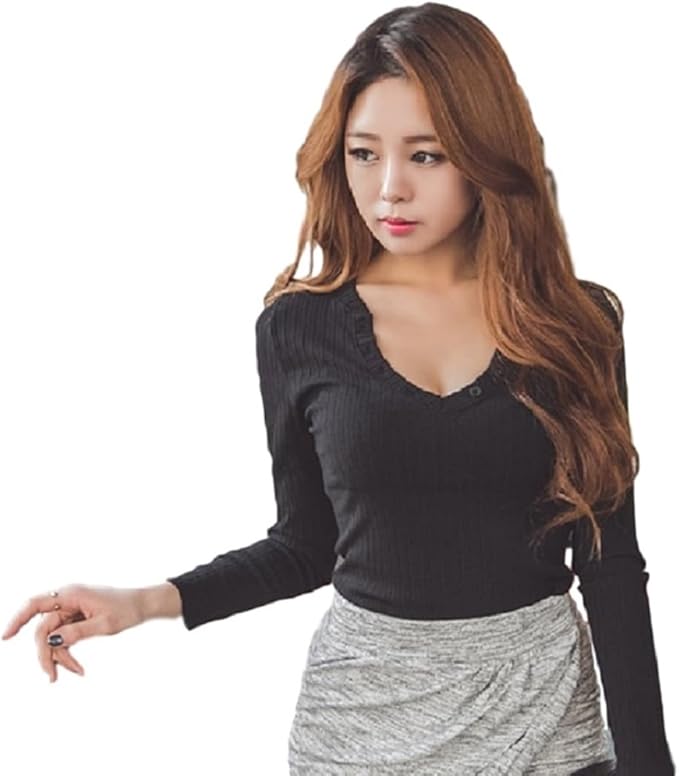 Amazon Co Jp Haruka レディース トップス 胸元 セクシー カジュアル 選べる2色 黒 ベージュ L 黒2 服 ファッション小物