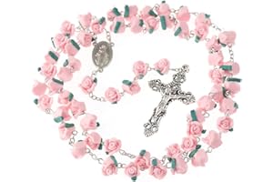 YWLI Rosary Beads Catholic - 6 Color, Confirmation Gifts for Teenage Girl, Polymer Clay Rose Necklace Jewelry, Silver Alloy Cross Necklace for Women, Gifts for Women