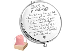 HNLUGF to My Granddaughter - You're Amazing and Beautiful - Pocket Mirror, Granddaughter Engraved Compact Mirror, Family First Mirror Encouragement Gifts from Grandparents (Silver, Granddaughter)