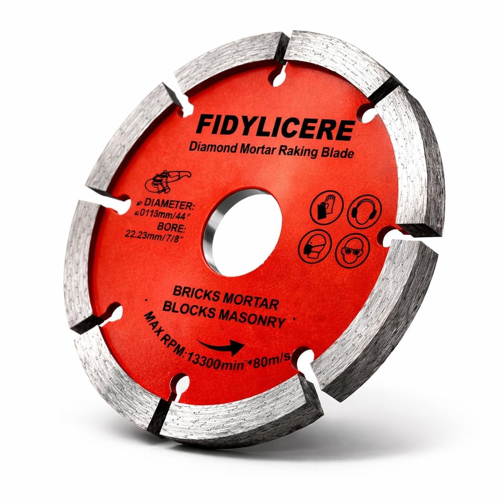 Fidylicere 1 x Diamond Mortar Rake Disc 115mm (4.5") for Angle Grinder – Masonry Joint Raking Blade, Brick Repointing Tool for Fast Removal of Old Mortar