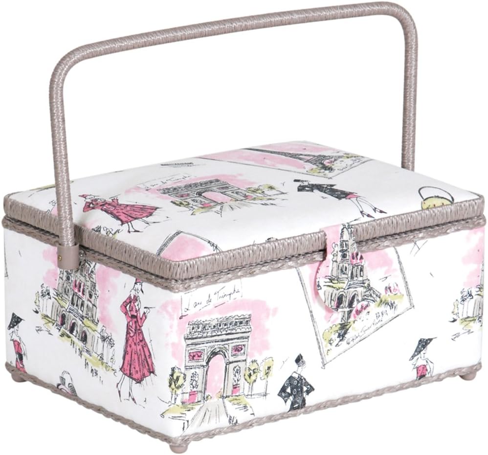 Prym Consumer USA Rectangle Sewing Basket, Pink and Grey