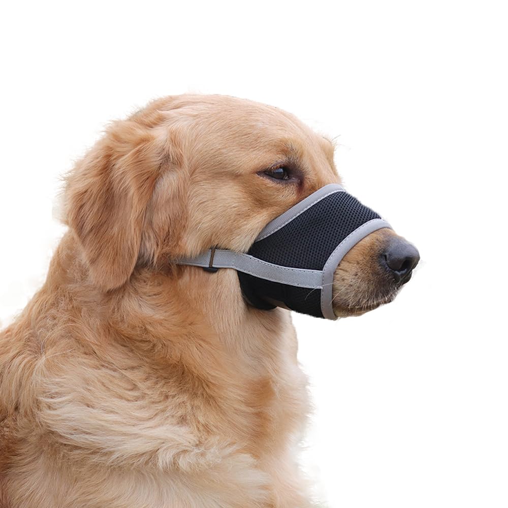 Coogime Muzzle for Dogs, Soft Muzzle with Breathable Mesh Cover, Adjustable Loop, Breathable, Safer, Prevents Biting, Chewing and Barking (Grey, M)