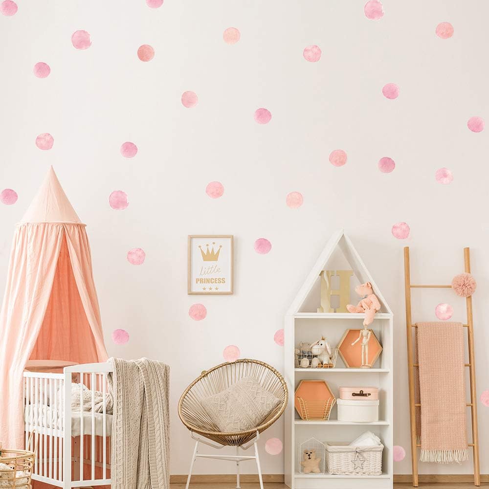 Pink Watercolor Polka Dot DIY Embellishments Wall Sticker Decal for Kid Girl Nursery Room Decortaion - Pink 36 Dots of 2.36in - Image 4