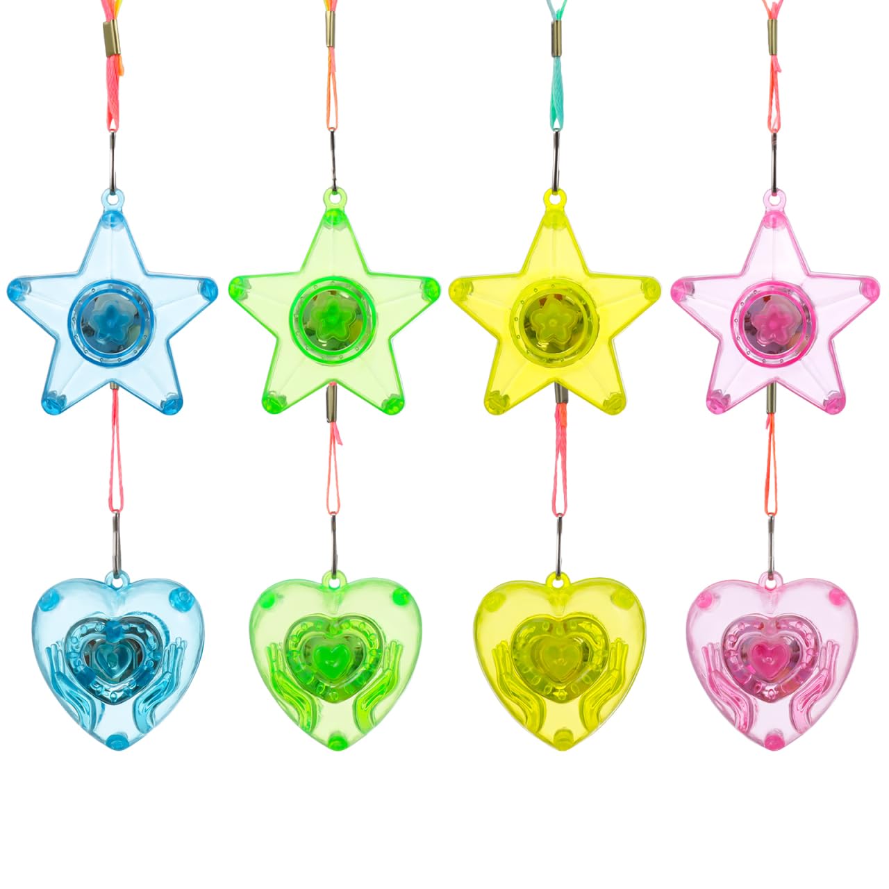 TOYANDONA Led Sparkle Necklace with Star and Heart Pendants 8-Pack Flashing Light-up Necklaces for Wedding Birthday and Party Favors