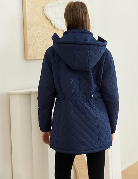 LQHHYLYX WOMENS FASHION HOODED THICKENED FLEECE WINTER SOFT LONG WARM JACKET(MEDIUM,DARK-BLUE)