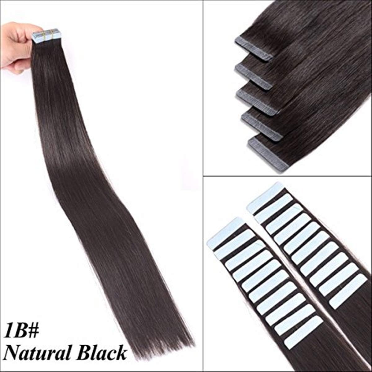 Tape in Hair Extensions Natural Black Silky Straight 14 Inches Human Hair Tape in Extensions 30 Grams 20 Pieces