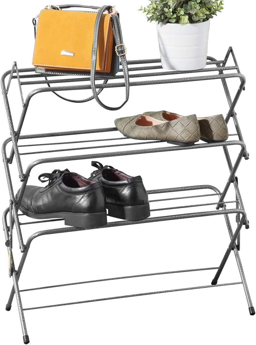 room essentials expandable shoe rack on Zenree 4 Tier Folding Shoe Rack Small Organizer And Storage Metal Shelving Units Stand Used In Dorm Room Apartment Entryway Cabinet Garment Hallway Pewter Home Kitchen Amazon Com
