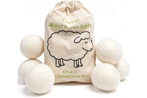 Wool Dryer Balls Pack of 6 XL, Reusable Laundry Balls for Dryer Made of New Zealand Wool, Fabric Softener, Reduce Wrinkles & 