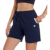 Ksmien Women's Knit Cotton Bermuda Shorts with Deep Pockets for Women Lounge Walking Running Athletic
