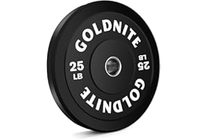 GOLDNITE Weight Plates Set 10/15/25/35/45/55LB Rubber Olympic Bumper Plates with Steel Grip Black Weights Plates for Strength Training & Crossfit Fit 2" Barbells Virgin Rubber Weights