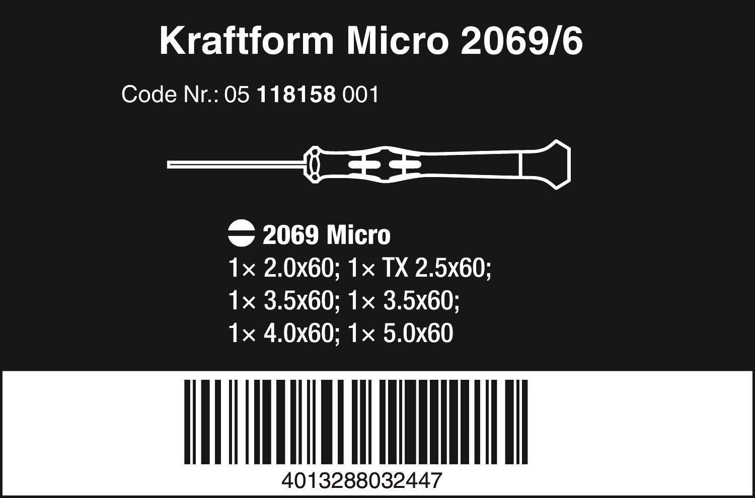 Wera 2069/6 Kraftform Micro Screwdriver Set, for electronic applications Hex-Plus, 6 Piece, 05118158001, Silver, Size - Image 3