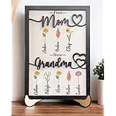 First Mom Now Grandma Mothers Day Custom Plaque, Custom Name Grandkids' Birth Month Flower Mom Gift, Personalized Nana Grandma Birthday Gift, Mom Gifts, Mama Gifts