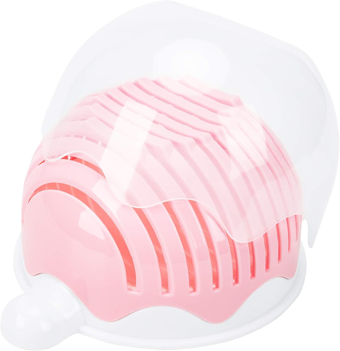 Sehrgut Salad Cutter Bowl, 100% PP Plastic Pink Salad Chopper Bowl, Clear Fruit & Vegetables Salad Serving Bowl, Strainer, Cutter Board, 100% Dishwasher Safe BPA-Free.