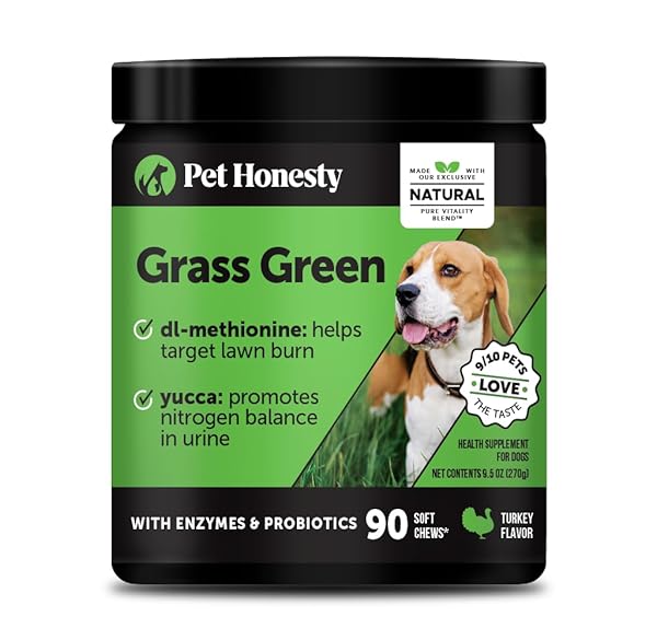 GRASS GREEN DOG CHEWS – URINE NEUTRALIZER FOR LAWN, DOG PEE GRASS HELPS YARD STAY GREEN ADDRESSING BURN SPOTS WITH PROBIOTICS & ENZYMES (TURKEY)