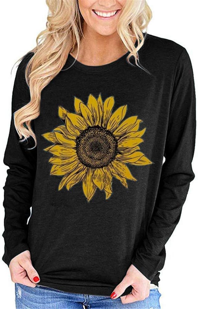 PfvkereeWomen's Sunflower Graphic T Shirt Cute Funny Long Sleeve Casual Cotton Tee Tops