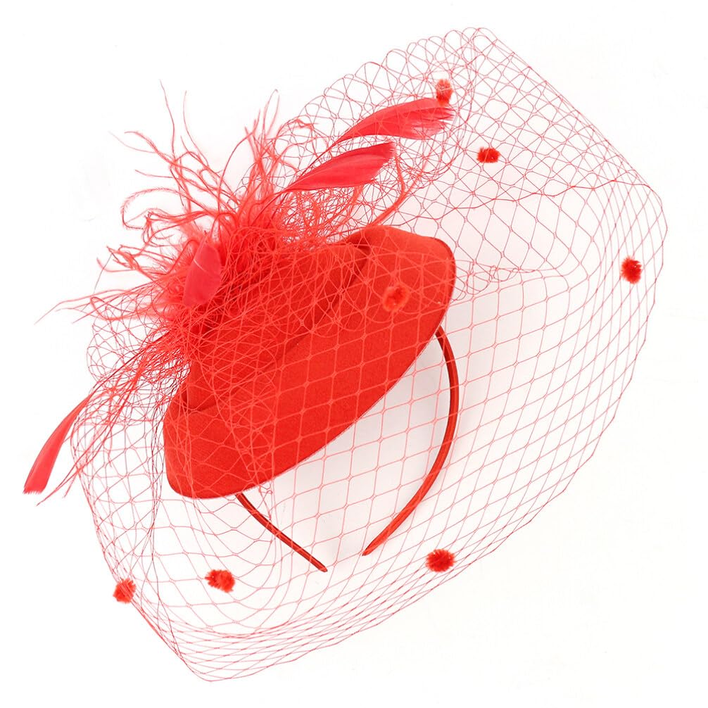 minkissy Fascinators Hats 20s 50s Hat Pillbox Hat Cocktail Tea Party Headwear with Veil Photo Props for Girls and Women Red