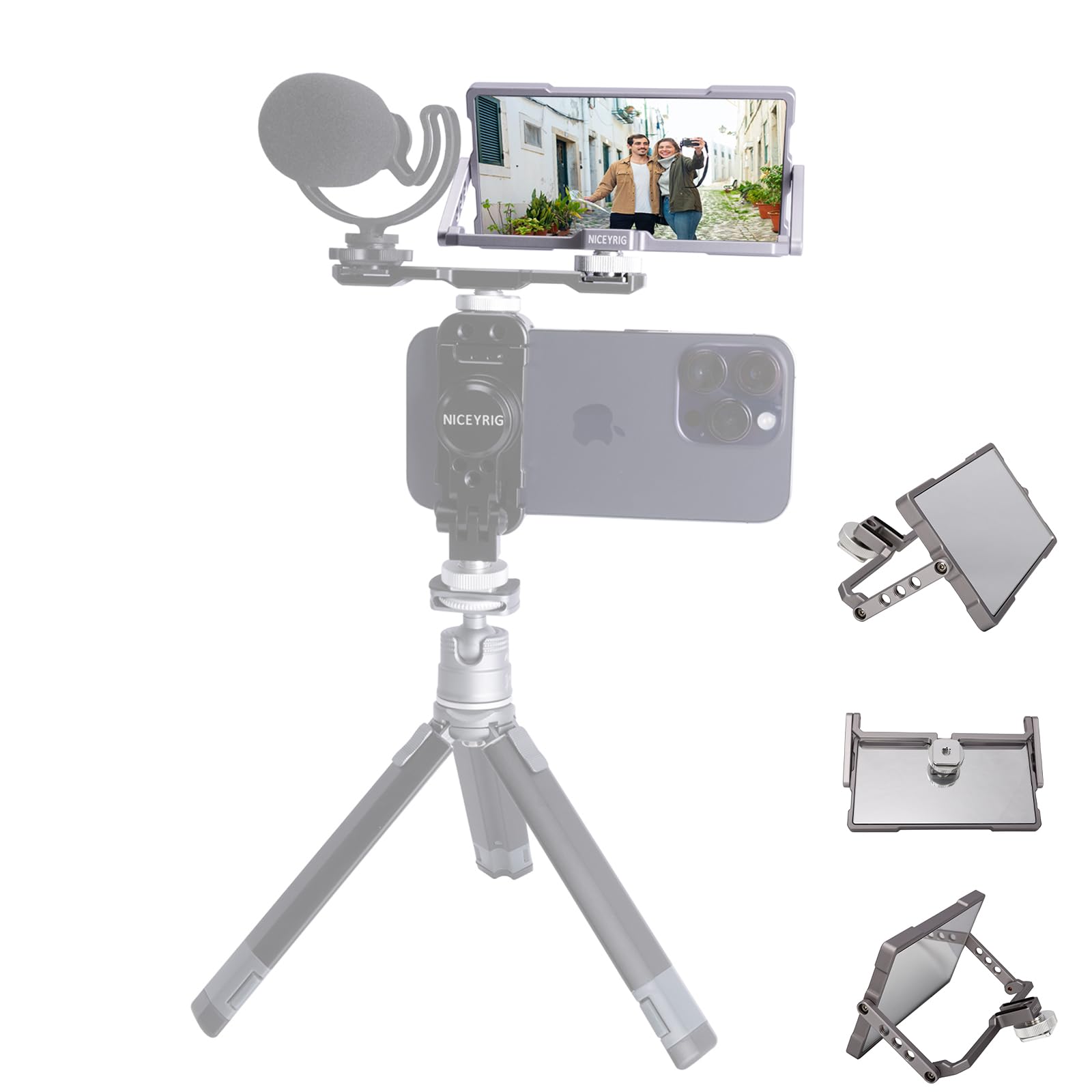 NICEYRIG Universal Smartphone Flip Screen Mirror Foldable Vlogging Live Streaming Selfie Mirror Compatible with Most Smartphone Phones,phone clips,DSLR and microslr cameras-556