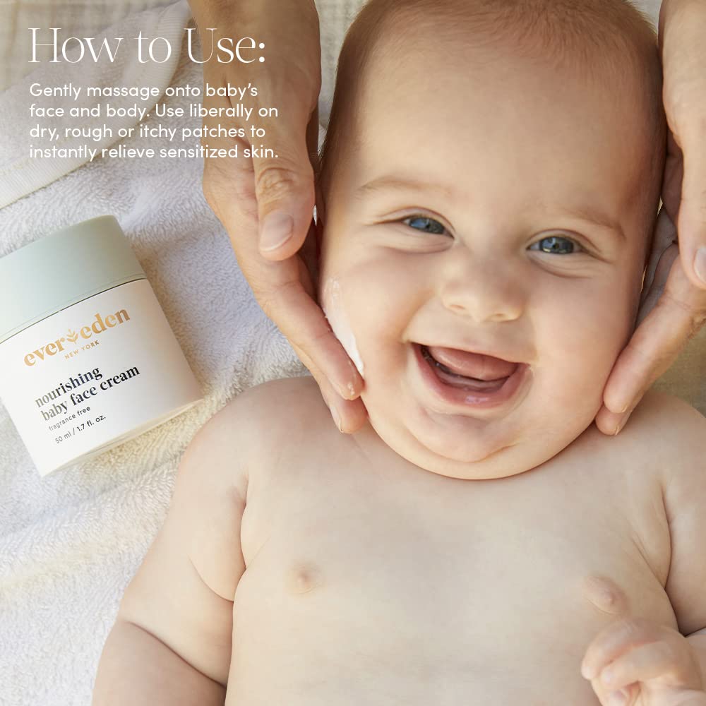 Evereden Soothing Baby Massage Oil, 4 fl oz & Nourishing Baby Face Cream, 1.7 oz | 2 Item Bundle Set | Clean and Unscented Baby Care
