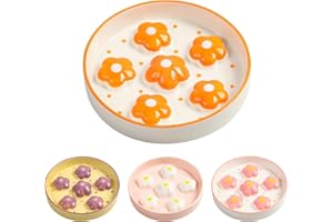 PTOBER Ceramic Cat Slow Feeder Bowl - 6 OZ Puzzle Food Dish for Healthy Eating - Shallow Wide Whisker Friendly - Dishwasher Safe - 6.3''W x 1.2''H - 6 OZ - Bright Orange Flower