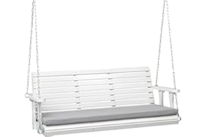 VINGLI Heavy Duty 880 LBS Patio Wooden Porch Swing Outdoor with Extra Cushion, Farmhouse Hanging Bench Tree Swing with Adjustable Chains for Yard | Garden | Lawn | Balcony (5 FT, White)