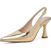 Susanny Slingback Kitten Heels Elegant Dressy Pumps for Women Closed Pointy Toe Sexy Chunky High Heels Wedding Bride Prom Party Dress Shoes