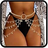 Asooll Gold Sequin Bikini Waist Chain Fashion Hip Body Jewelry Chains for Women