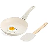 GreenLife Soft Grip 8” Frypan Skillet and Spatula Breakfast Cookware Set, PFAS-Free Ceramic Nonstick, Silicon Spatula with Bamboo Handle, Egg Omelette Bacon, Dishwasher Safe, Stay-Cool Handles, Cream