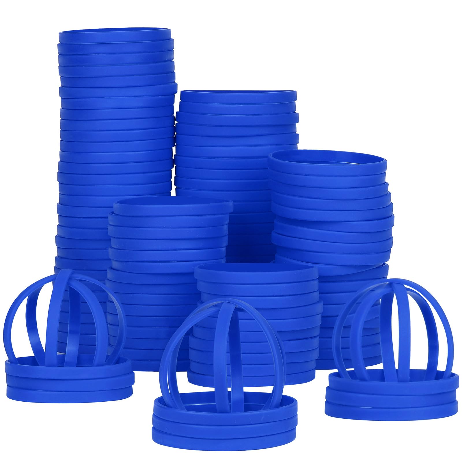 LVNRIDS 100 PCS Silicone Wristbands Rubber Bracelets 7 inch Length Sports Elastic Wristband Bracelet Bulk Gifts for Boys Girls Teacher Student Party Blue