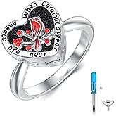 LONAGO Red Cardinal Urn Rings 925 Sterling Silver Red Bird Urn Ring Ashes Memorial Ring Keepsake Cremation Jewelry Our Love Never Dies Gifts for Women Mom Size 5-9