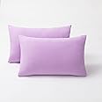 2-Pack Stretch Pillow Cases - Jersey Knit & Envelope Closure Pillowcases with Ultra Soft T-Shirt Like Polyester Blend - Suitable for Queen or Standard Size Set of 2, Pale Purple