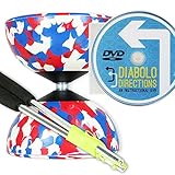 Mr B Harlequin Diabolo, Metal Diablo Sticks & Diabolo Directions Instructional DVD! (Red & Black)