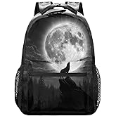 AUUXVA Backpack Howling Wolf Moon School Shoulder Bag Large Waterproof Durable Bookbag Laptop Daypack for Students Teens Girls Boys Elementary
