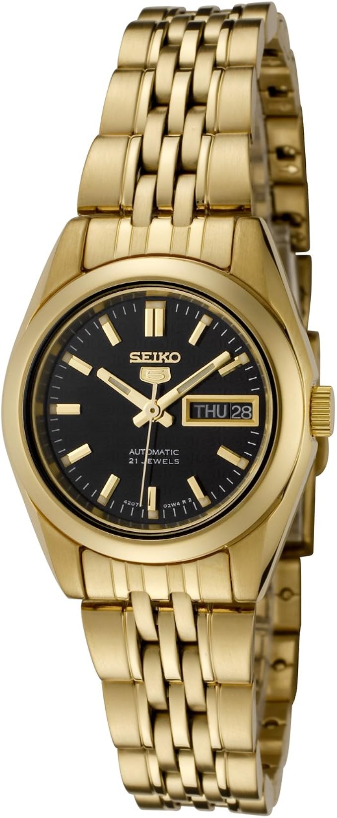 Amazon Com Seiko Women S Syma40k Seiko 5 Automatic Black Dial Gold Tone Stainless Steel Watch Seiko Watches