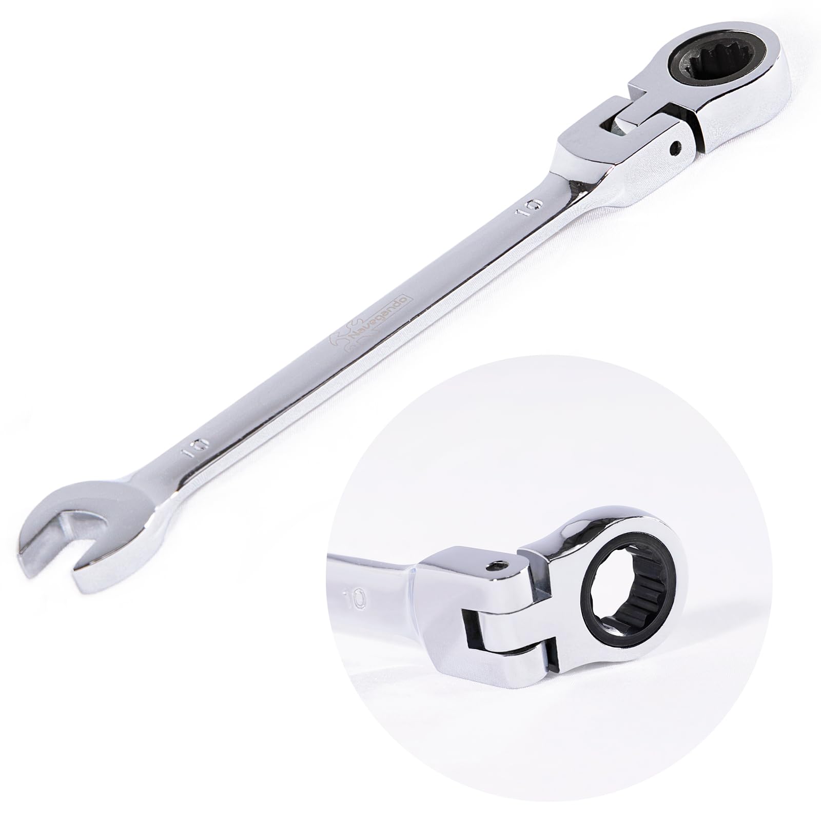Navegando Ratchet Spanner 10mm Flexible Head Gear Ratcheting Wrench with 180 Degree Adjustable Joint，Durable Wrench Tool, Non-Slip, Wear-Resistant, and Stain-Resistant，Combination Spanner