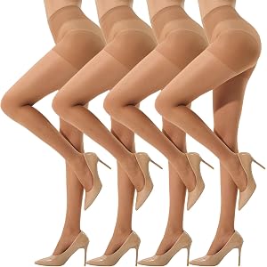 MANZI Women's Sheer Silky Pantyhose Ultra Soft Nylon Tights Stockings | 4 Pack High Waist 20D Black Natural Nude S-XL Ultra S