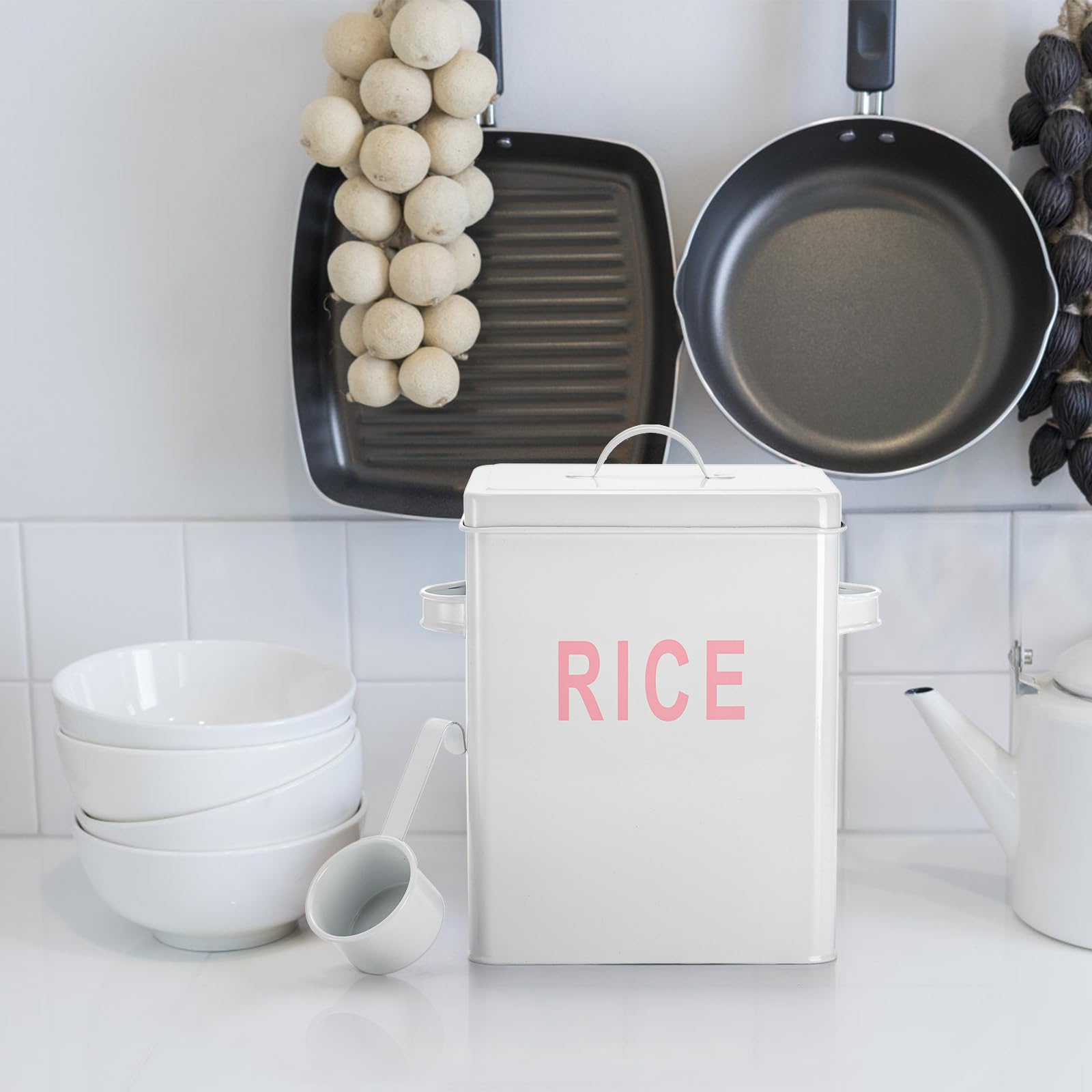 Cooked Rice Container Metal Mua Youeon 10 Lbs Metal Rice Storage Container, Square Rice Canister ...