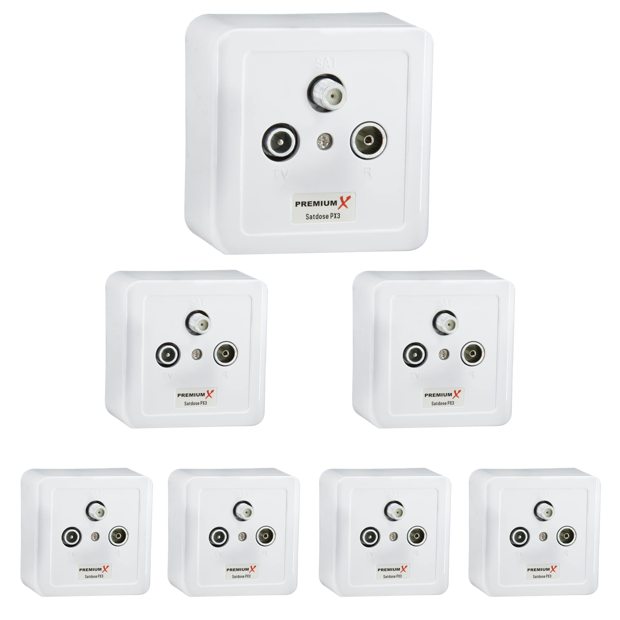 PremiumX 7x PX3 antenna socket, 3-way socket Antenna socket, single and spur line socket, surface-mounted, flush-mounted SAT-TV-RADIO HD multimedia socket