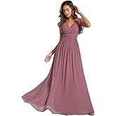 Ever-Pretty Women's Spring Summer Bridesmaid Dress Flowy Chiffon A Line Short Sleeve Back Cutout Formal Dresses 01819