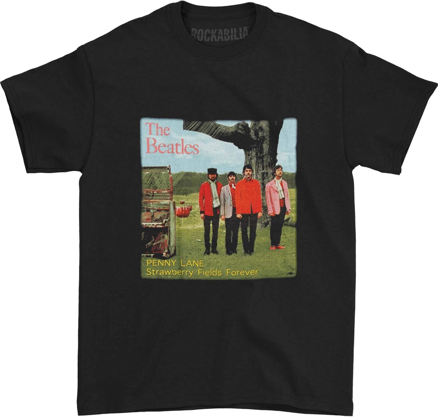 Amazon Com Beatles Men S Strawberry Fields Forever T Shirt Black Clothing