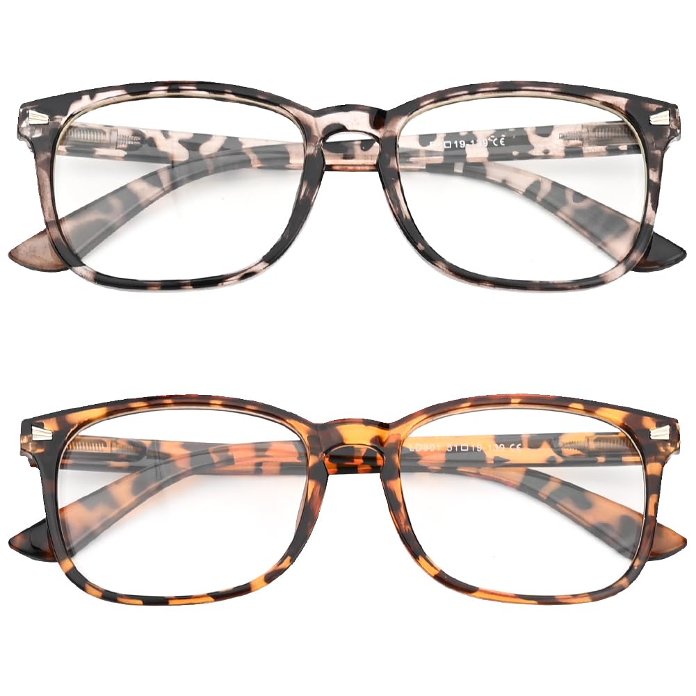 Hileyu 2 Pieces Blue Light Blocking Glasses, Clear Eye Glasses Fashion Blue Screen Glasses Computer Clear Lens Glasses Blue Light Filter Glasses for Women Men Anti Glare Migraine (Brown)